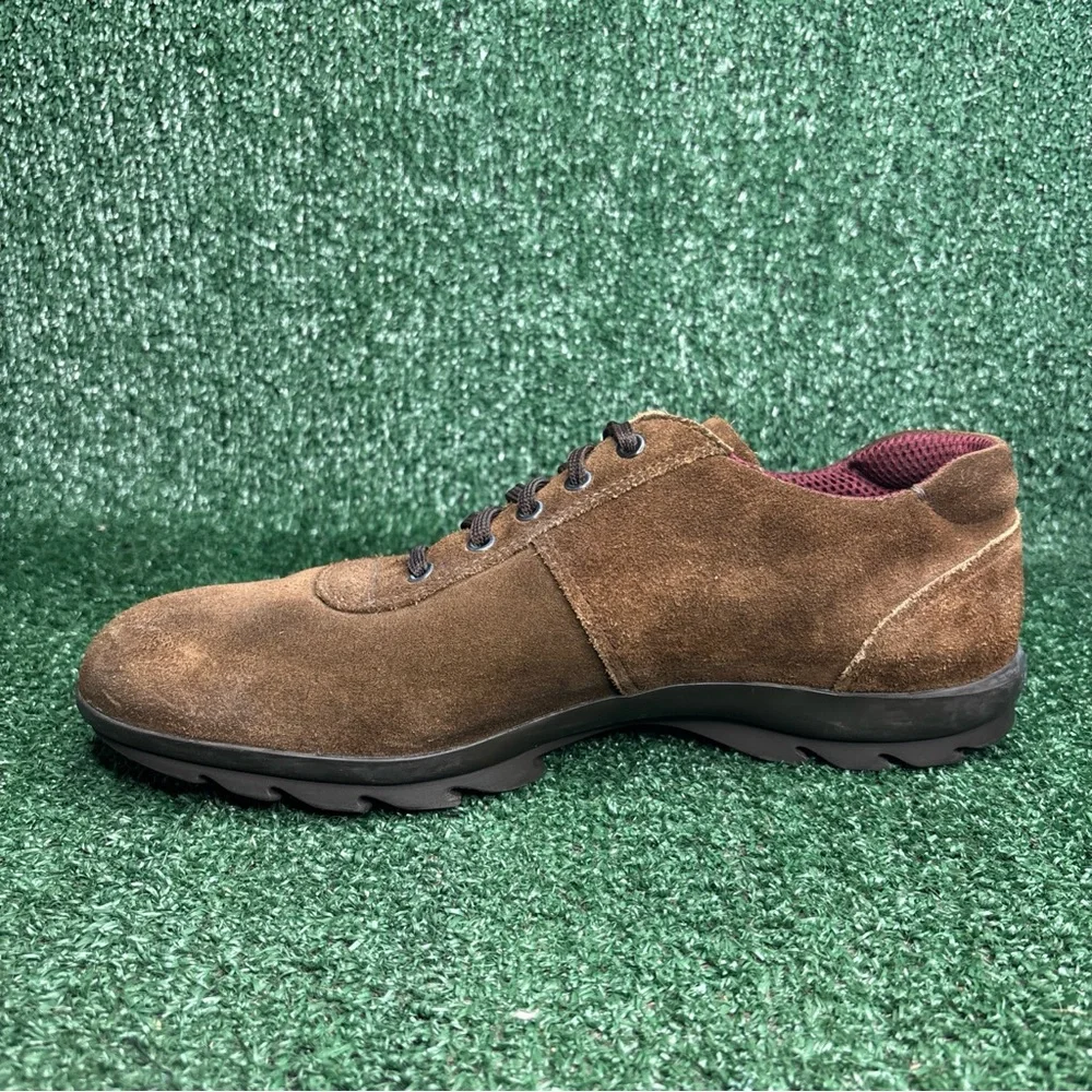 Prada 4E1252 Low Top Lace Up Sneakers Brown Suede Italy Mens Size US 10 - Picture 7 of 12